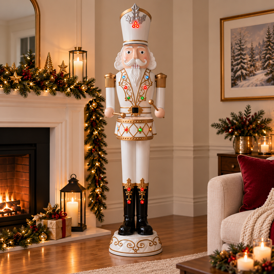 1.8 White Musical Drumming Nutcracker