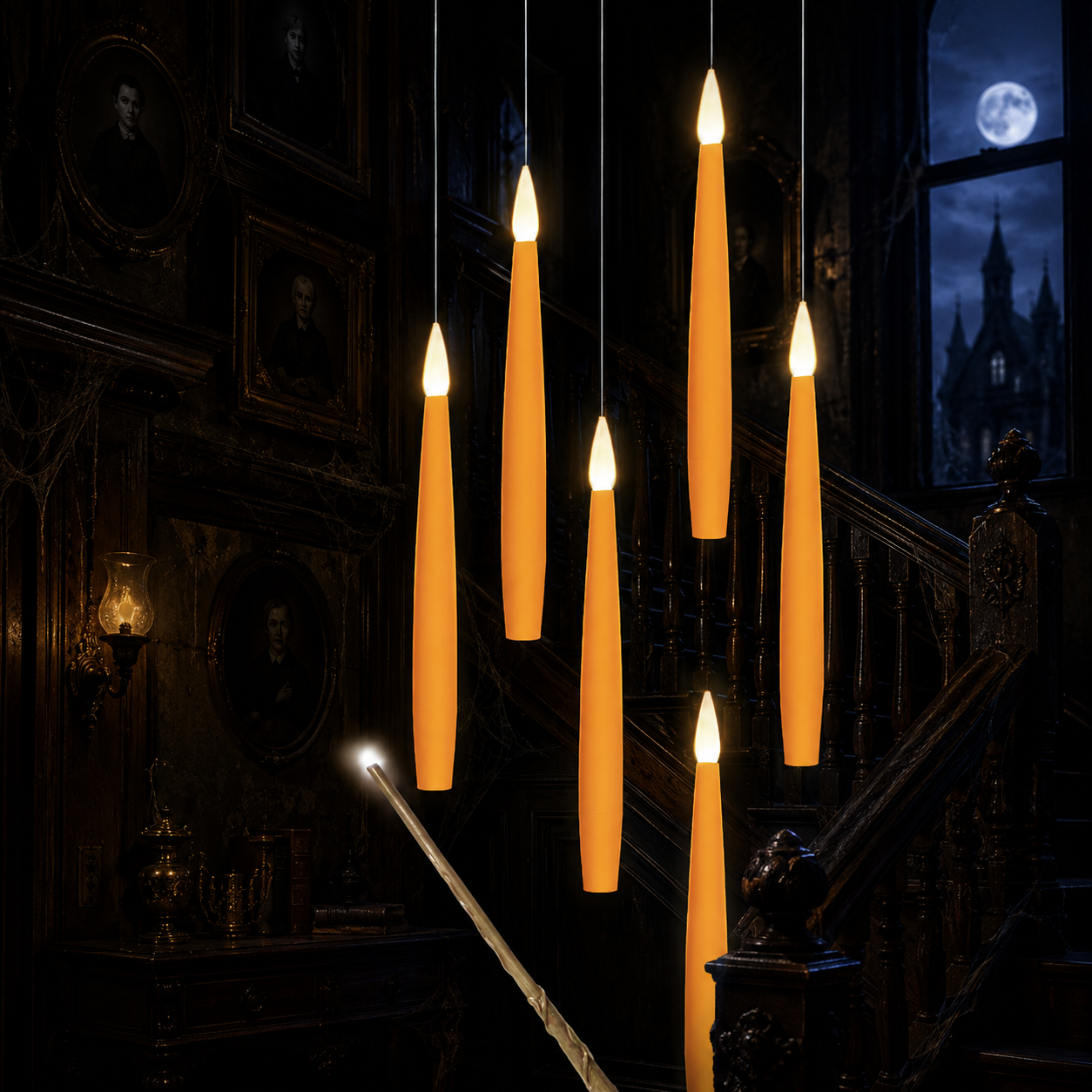 Set of 5 Magic Candles With Wand (Orange)