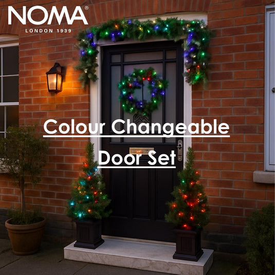 Colour Changeable Door Set with Wreath, Garland and 2 Trees - 200 LEDs