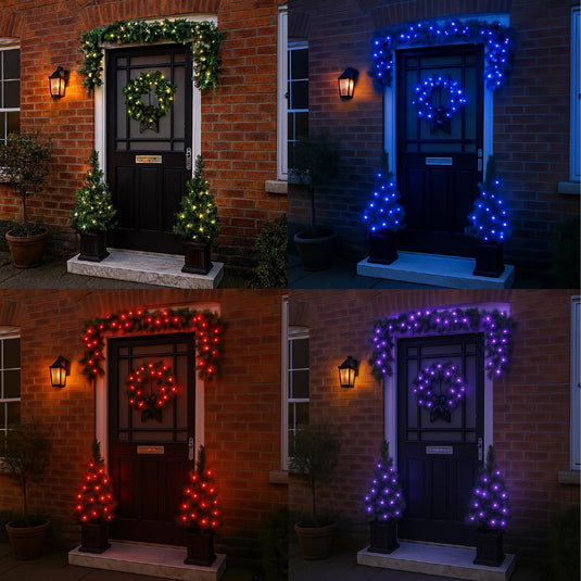 Colour Changeable Door Set with Wreath, Garland and 2 Trees - 200 LEDs