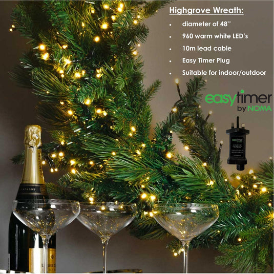 48" Warm White Pre-Lit Highgrove Wreath - 960 LEDs