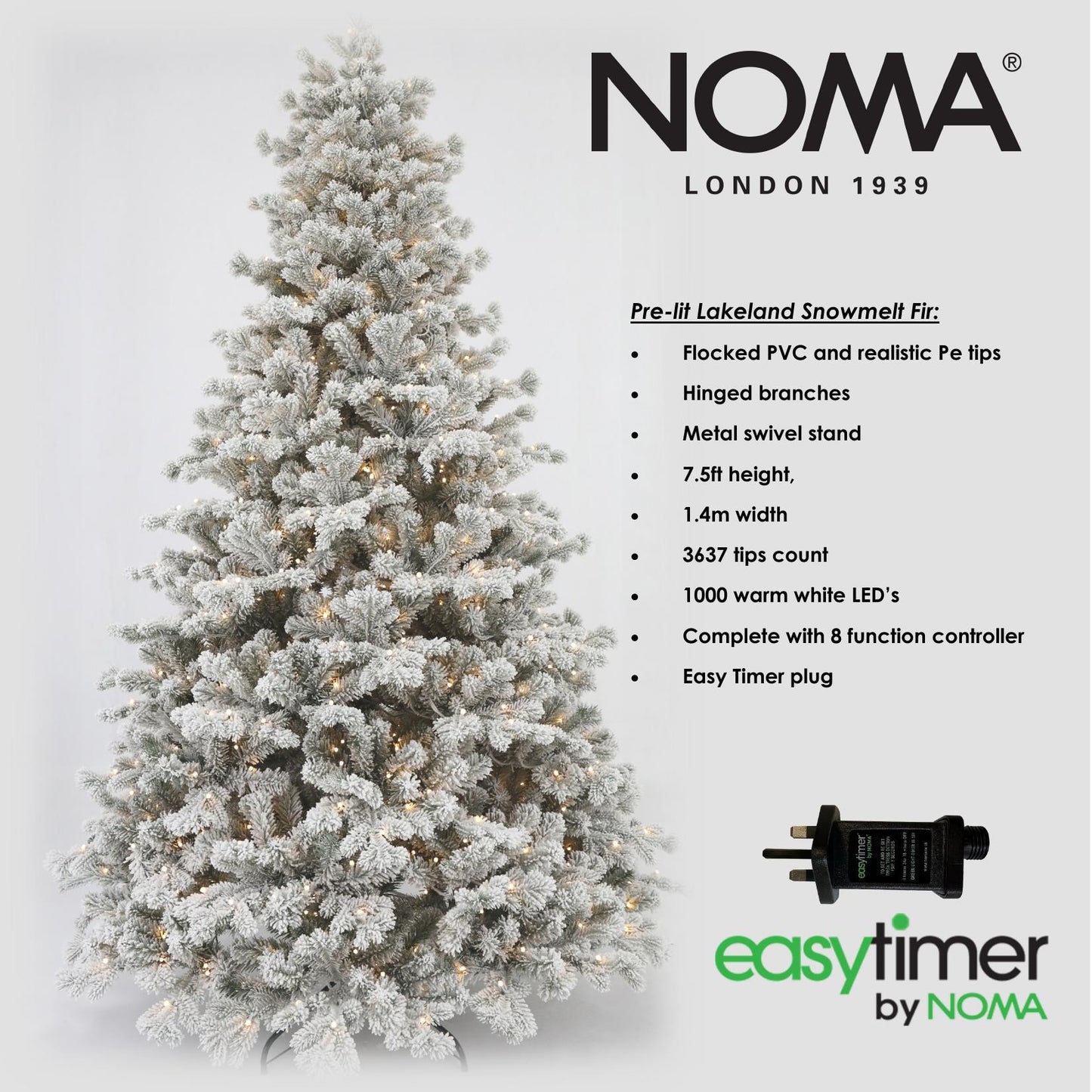 7.5' Warm White Pre-Lit Lakeland Snowmelt Fir