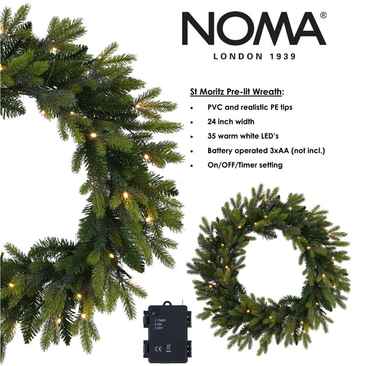 24" Warm White Pre Lit St. Moritz Wreath