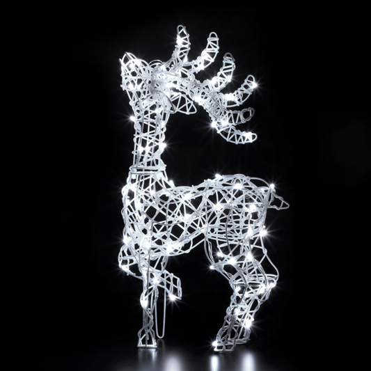 66cm Colour Changeable White Rattan Tatton Standing Deer - 80 LEDs