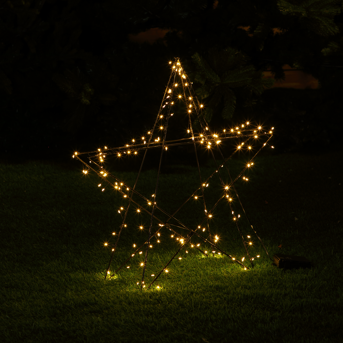 55cm Battery Operated Folding Black Wire Star - 180 Warm White LEDs