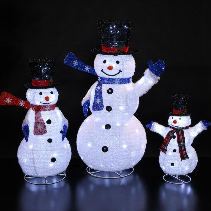 Set Of 3 Pop Up Fleece Snowman With 270 White Leds