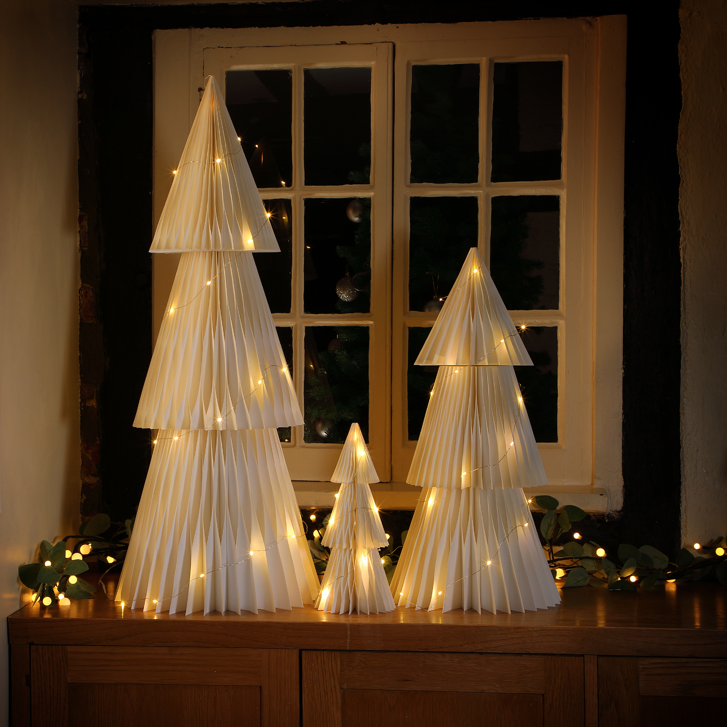 60cm Battery Operated Cream Honeycomb Tree with Warm White Wire Lights