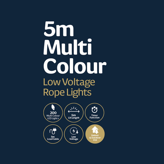 5M Micro 200 LED Rope Cable Light - Multi  Colour