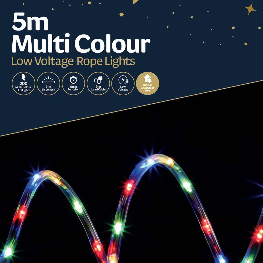 5M Micro 200 LED Rope Cable Light - Multi  Colour