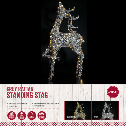 2M Grey Rattan Blenheim Stag - 400 LEDs