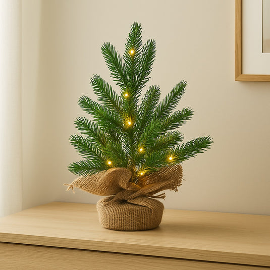 Table Top Christmas Tree in a Hessian Bag