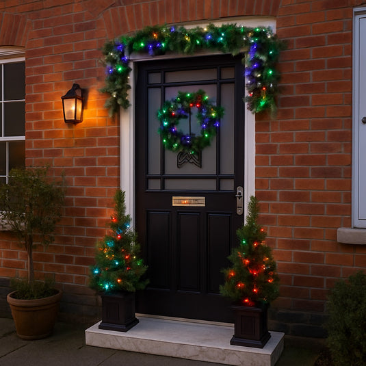 Colour Changeable Door Set with Wreath, Garland and 2 Trees - 200 LEDs
