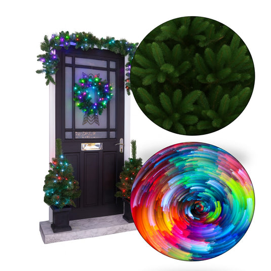 Colour Changeable Door Set with Wreath, Garland and 2 Trees - 200 LEDs