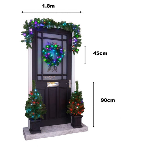 Colour Changeable Door Set with Wreath, Garland and 2 Trees - 200 LEDs