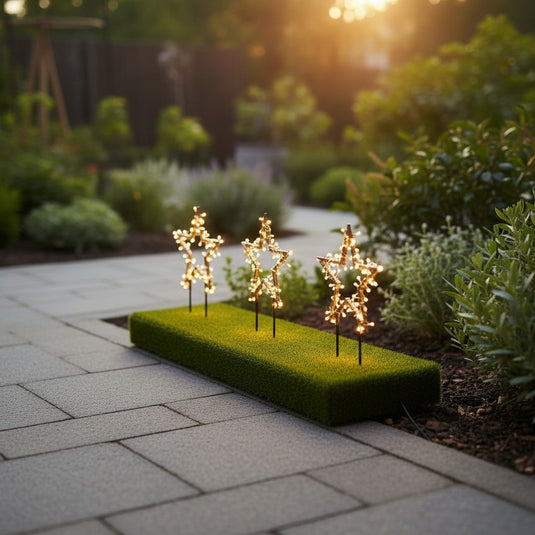 Set of 3 Black Metal Star Stake Lights - 240 LEDs