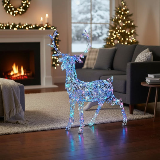 1.4M Colour Changeable White Rattan Woburn Stag - 300 LEDs