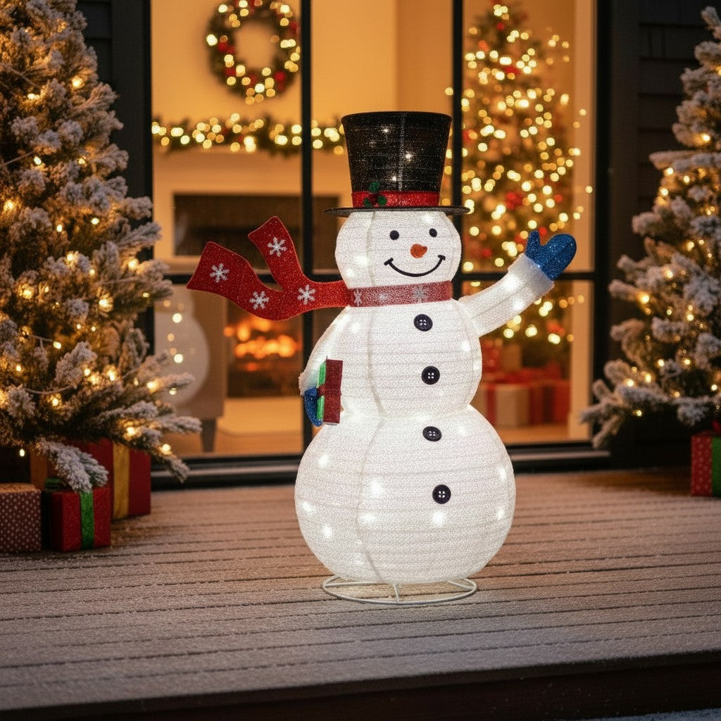 1.2M Pop Up Fleece Snowman - 120 White LEDs