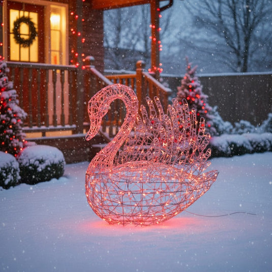 1M Colour Changeable White Rattan Serpentine Swan - 300 LEDs