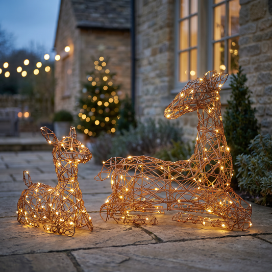 56CM Brown Rattan Deer & Fawn