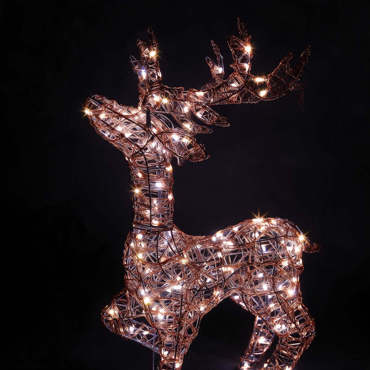 70cm Copper Acrylic Duo Bulb Tatton Standing Stag With Wire Antlers