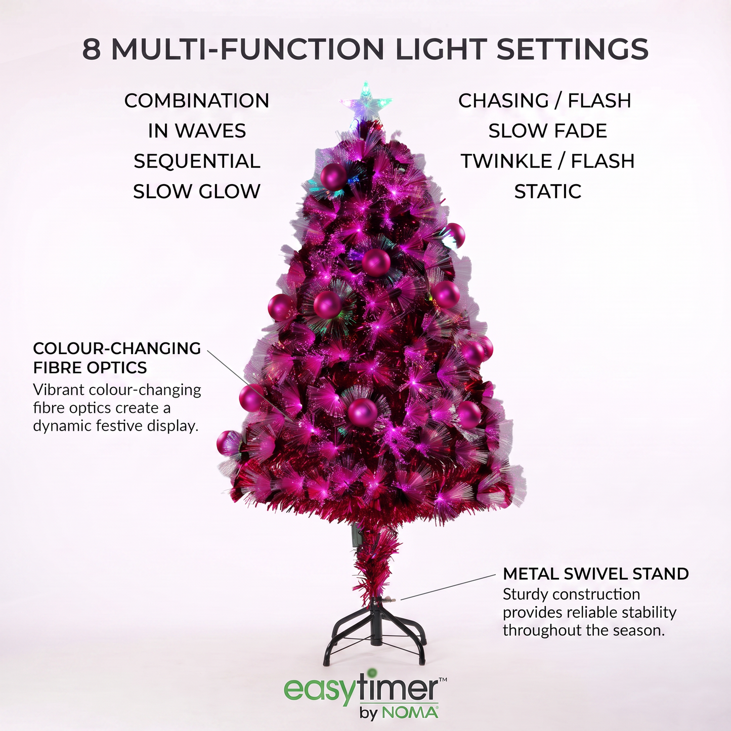 1.2M Hot Pink Fibre Optic Tree With Pink Baubles
