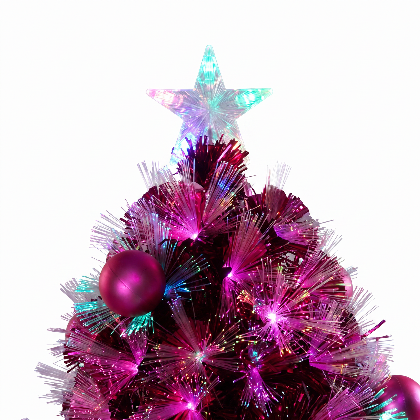 1.2M Hot Pink Fibre Optic Tree With Pink Baubles