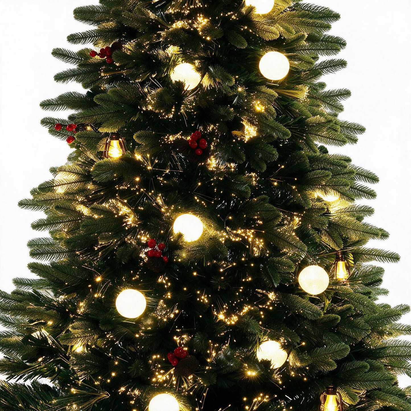 Snowball Downswept Tree With Red Berries & White Baubles
