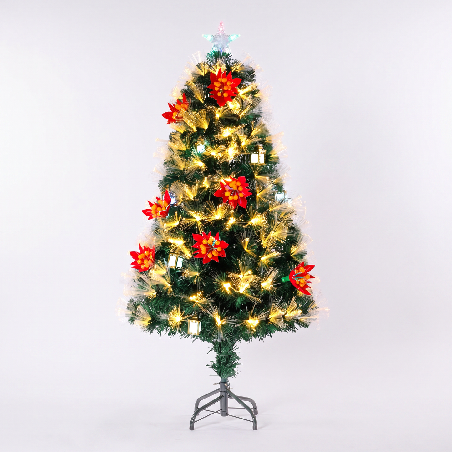Dickensian Green Starburst Tree With Lanterns & Orange Berries