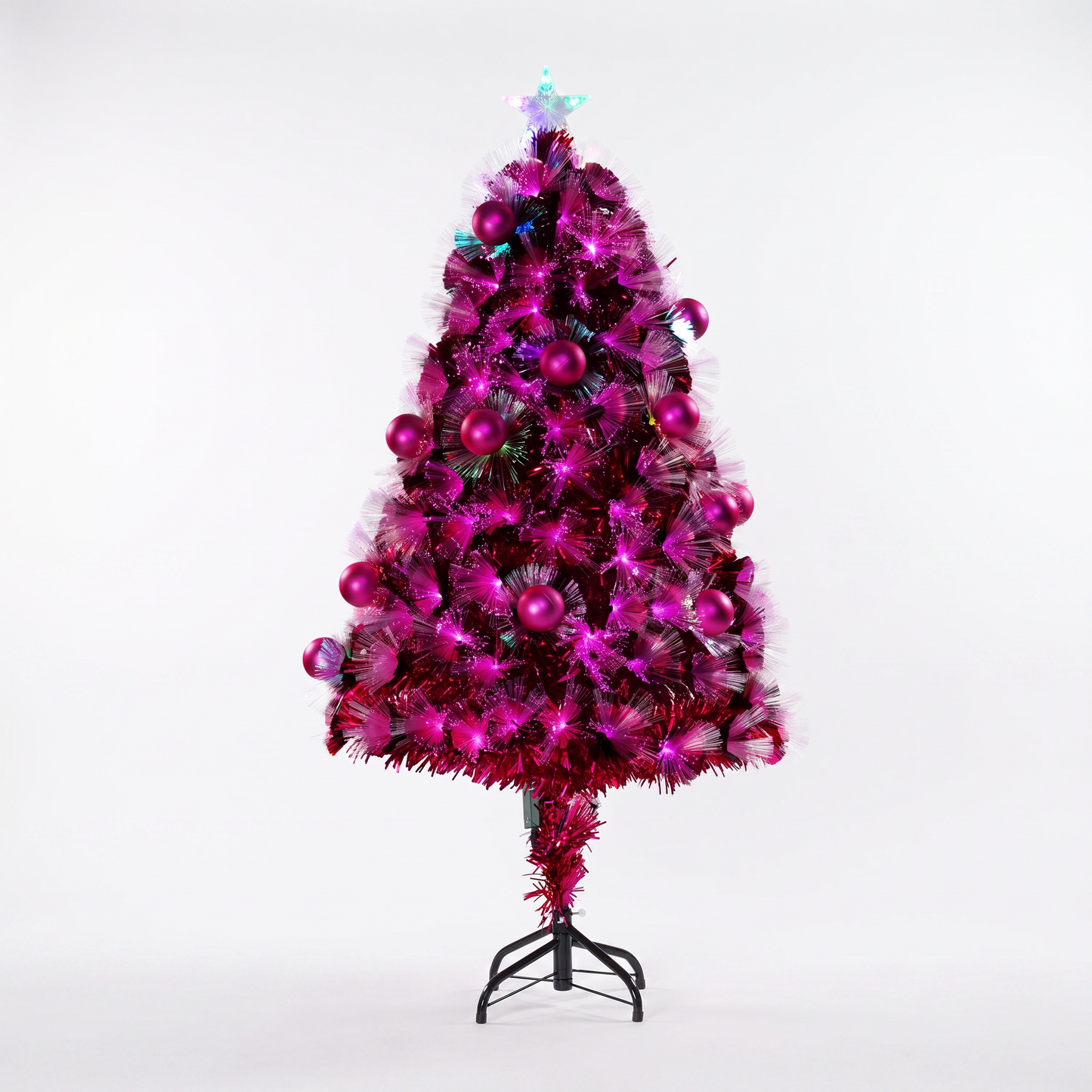 1.2M Hot Pink Fibre Optic Tree With Pink Baubles
