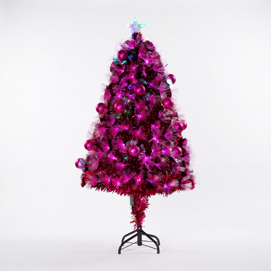 1.2M Hot Pink Fibre Optic Tree With Pink Baubles