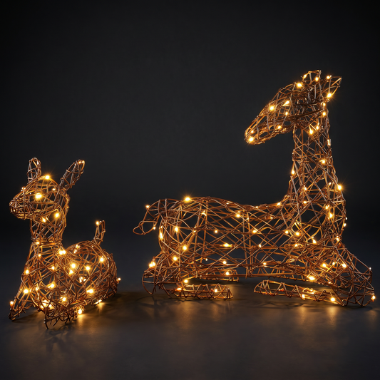 56CM Brown Rattan Deer & Fawn