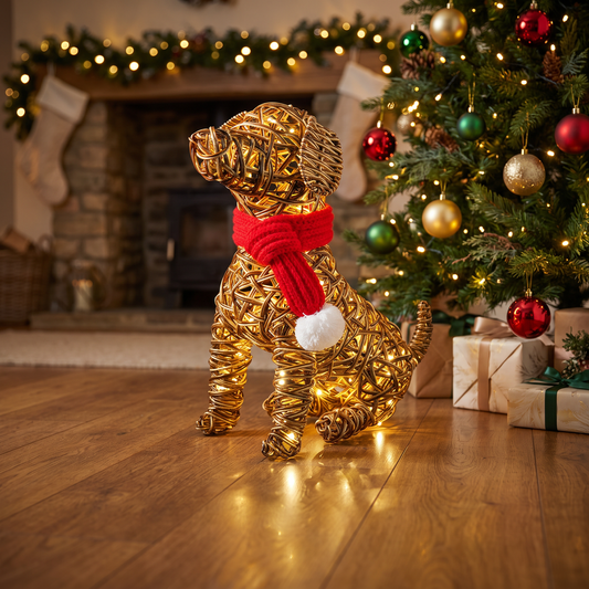 44CM Brown Wicker Sitting Dog