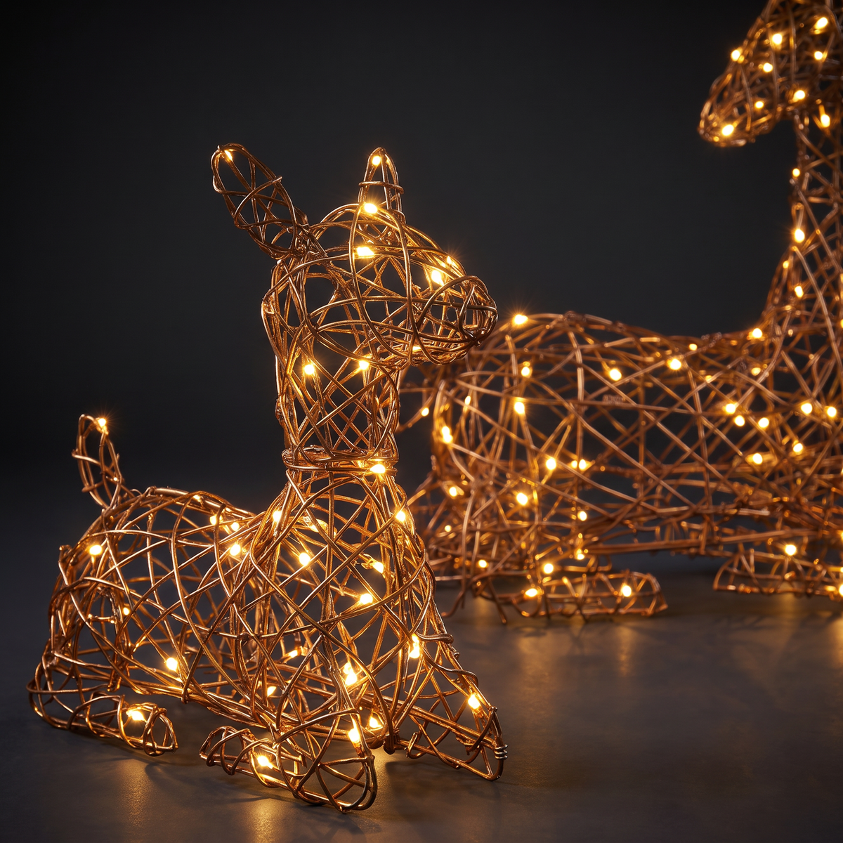 56CM Brown Rattan Deer & Fawn