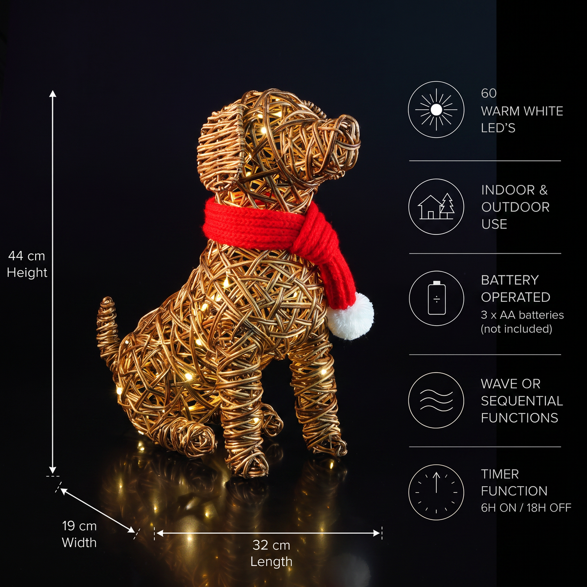44CM Brown Wicker Sitting Dog