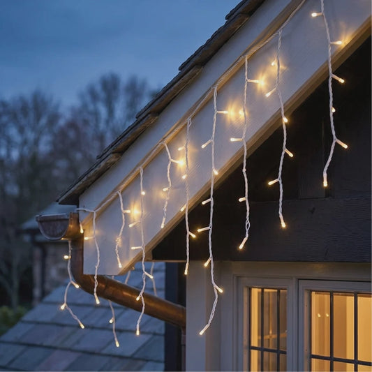 20M Warm White Snowing Icicles With White Cable 960 LEDS