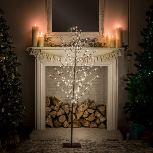 1.5 Warm White Snowy Twig Tree With Berries - 180 LEDS